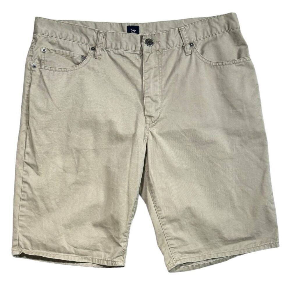 Gap Men's Chino Textured Shorts Size 34 Beige Khaki Casual Solid 5-Pocket Design